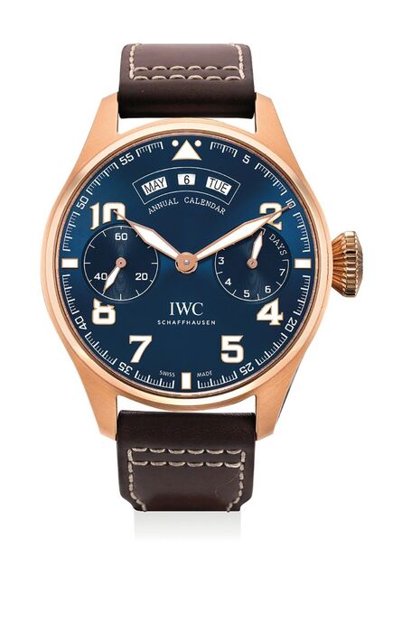 IWC, ‘A rare limited edition pink gold wristwatch with annual calendar, International Warranty and box, made in collaboration with the Fondation Antoine de Saint-Exupéry’, Circa 2017