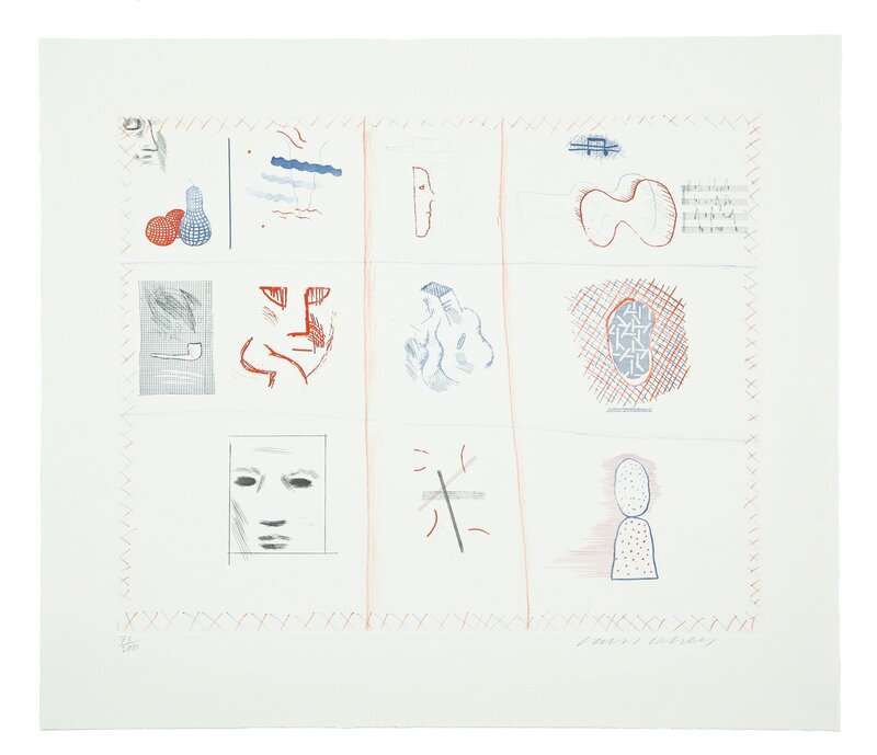 David Hockney, ‘Franco-American Mail (from The Blue Guitar) (M.C.A. Tokyo 182)’, 1976-77, Print, Etching with aquatint printed in colours, Forum Auctions