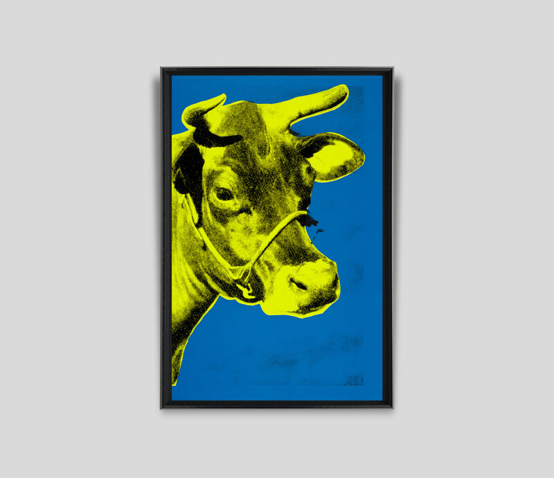 Paul Stephenson, ‘Cow I- Yellow On Blue’, 2021, Print, A three colour hand-pulled silkscreen on 400gsm paper., Castle Fine Art