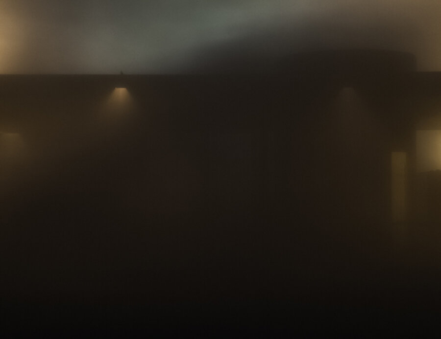 Night View Detail Obstructed by Fog, Glass House