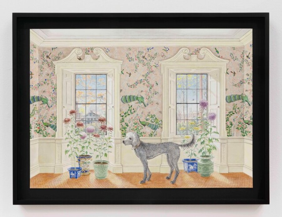 Corliss-Carrington House, Providence, East Parlor with Chinese hand painted paper, artists unknown