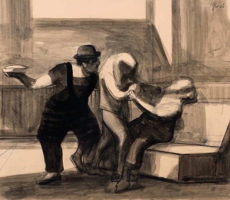 James Weeks, ‘The Tussle’, 1966, Drawing, Collage or other Work on Paper, Charcoal and wash on paper, Doyle