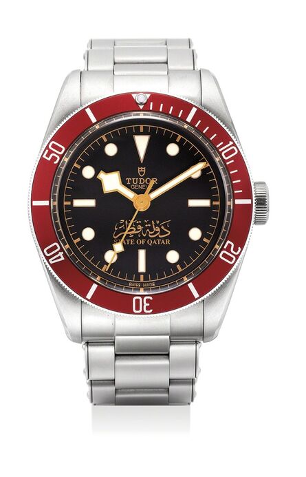 Tudor, ‘A very rare stainless steel wristwatch with sweep center seconds and bracelet with gilt State of Qatar dial and guarantee and fitted presentation box’, 2016
