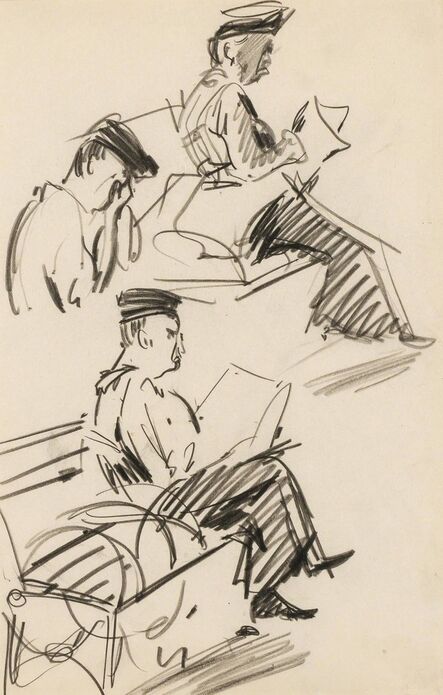 George Benjamin Luks, ‘Study of Men Reading’, circa 1910