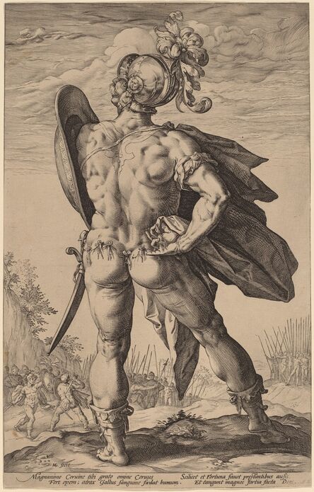 Hendrik Goltzius, ‘Marcus Valerius Corvus’, probably 1586