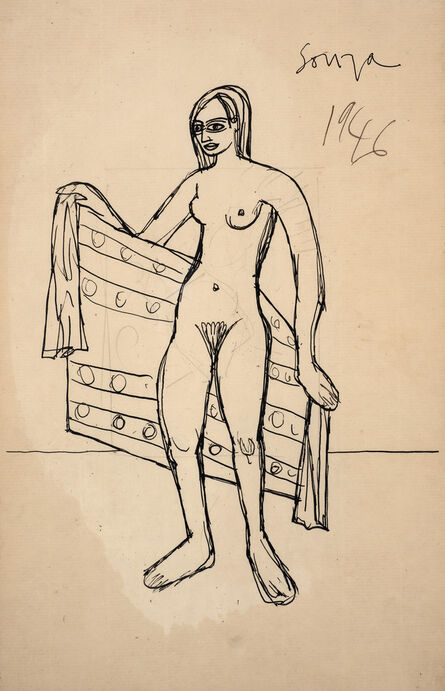 Francis Newton Souza, ‘Untitled (Nude with Towel)’, 1946