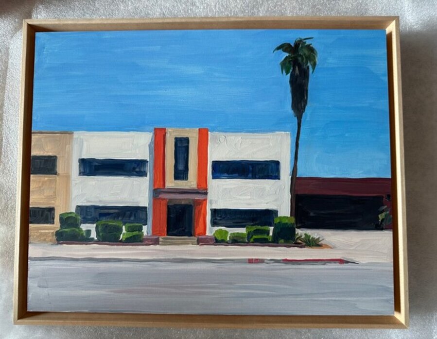 Orange house with palm tree