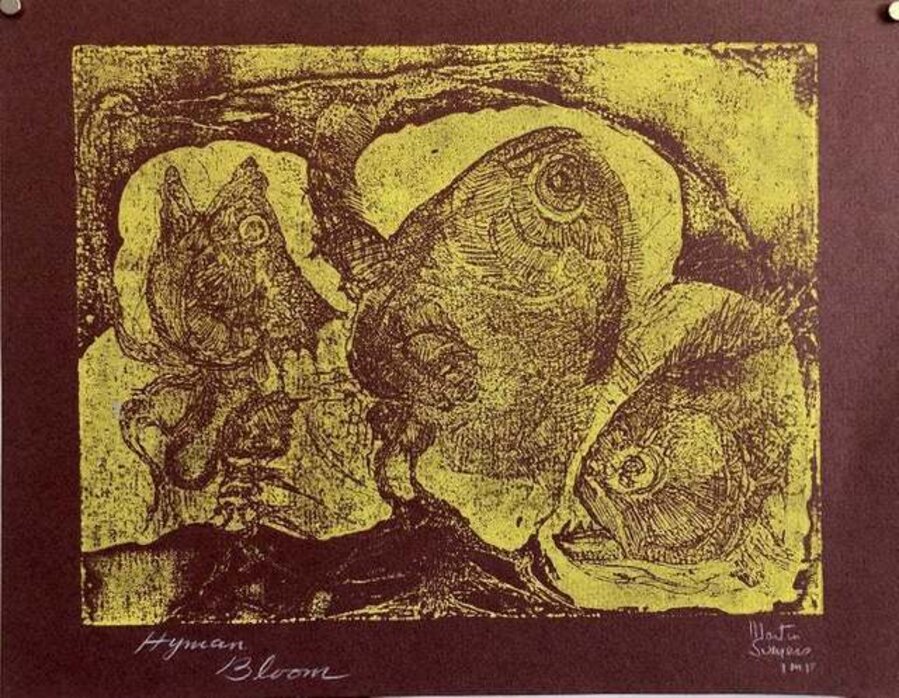 Boston Abstract Expressionist Color Hyman Bloom Monoprint Etching Print Fish
