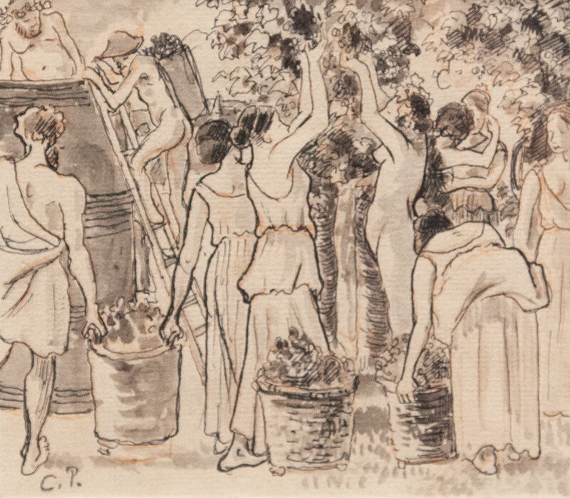 Camille Pissarro, ‘Daphnis and Chloe’, 1895, Drawing, Collage or other Work on Paper, Black ink, grey watercolour and sanguine on paper., Artrust