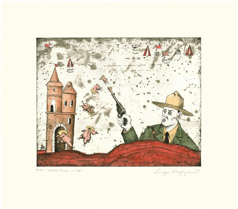 Enrique Chagoya, ‘Border Patrol On Acid’, 2007, Print, Intaglio in 1 color with etching and acrylic paint hand painting, Universal Limited Art Editions