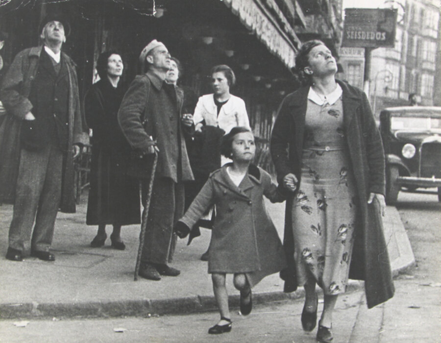 Pedestrians Looking Toward the German Luftwaffe, Spain