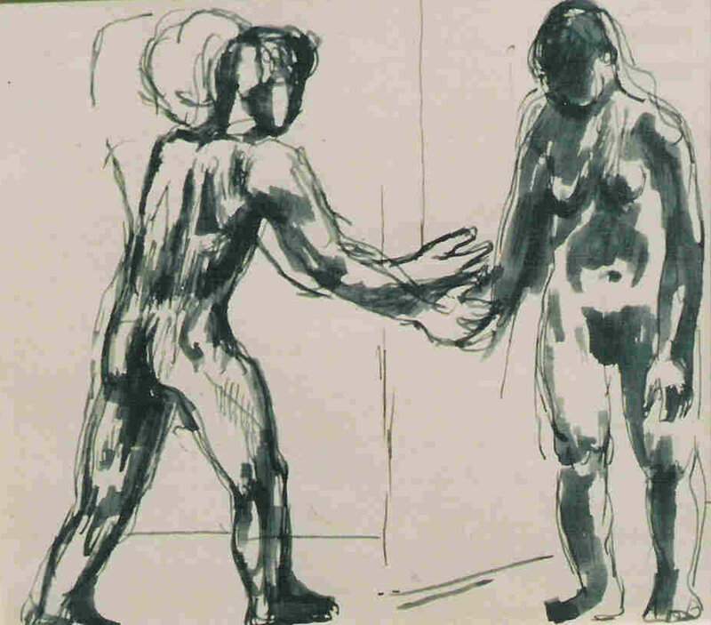Keith Vaughan, ‘Two Standing Figures’, Drawing, Collage or other Work on Paper, Ink & wash on paper, Cyril Gerber Fine Art/ Compass Gallery