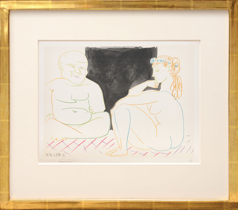 Pablo Picasso, ‘(The Two Thinkers.) Untitled from Suite de 15 dessins de Picasso. ’, 1954, Print, Lithograph in colours on Arches watermarked wove paper, all edges untrimmed, Peter Harrington Gallery