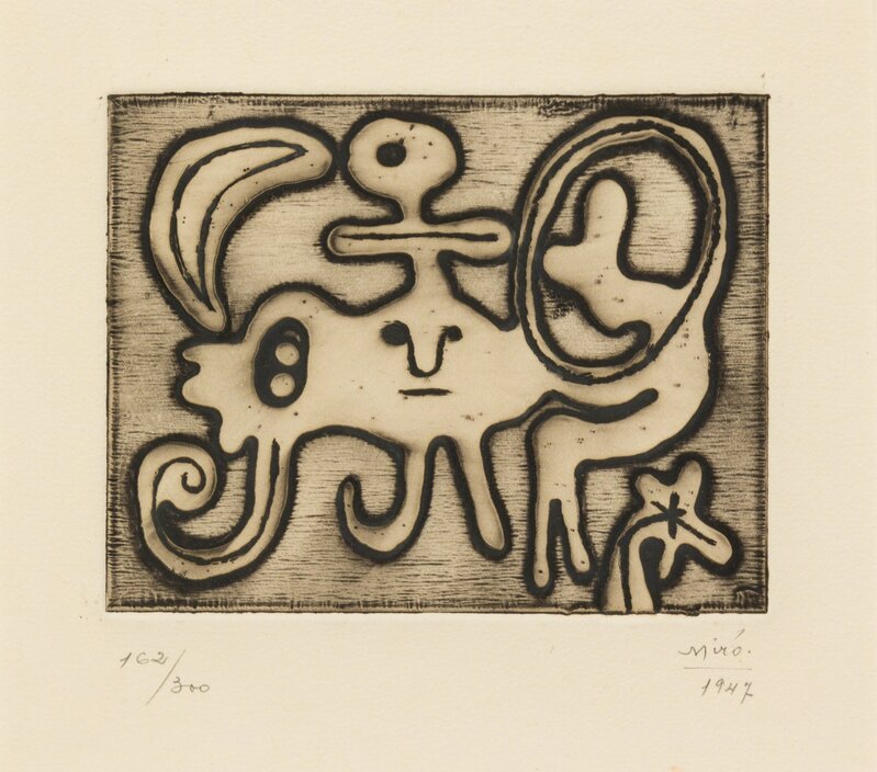Joan Miró, ‘Femme et Oiseau devant la Lune (from Laurels Number One)’, 1947, Print, Etching and aquatint, Hindman