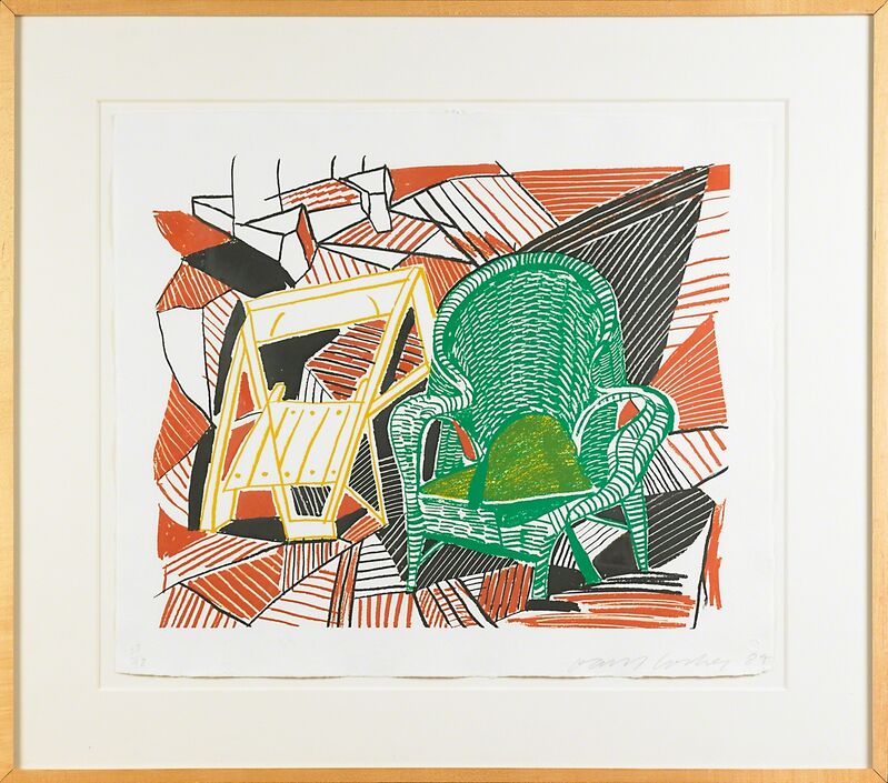 David Hockney, ‘Two Pembroke Studio Chairs from Moving Focus (Tokyo 276)’, 1985, Print, Lithograph in colors on HMP handmade paper, Rago/Wright/LAMA
