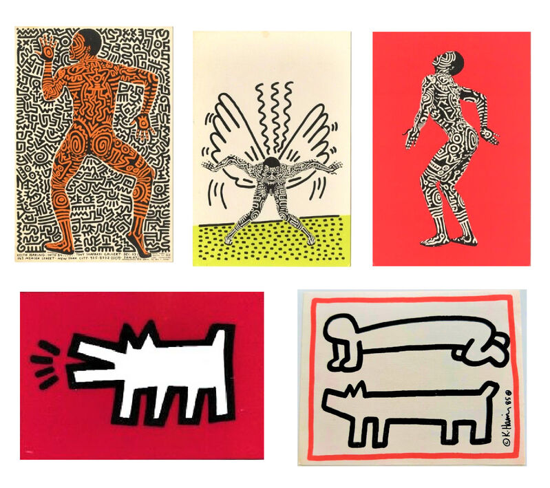 Keith Haring, ‘Set of 5 Invitations- "Painted Man" 1983, POP SHOP NYC 1980's, Club DV8 1987’, 1980's, Ephemera or Merchandise, Lithograph on card stock, VINCE fine arts/ephemera