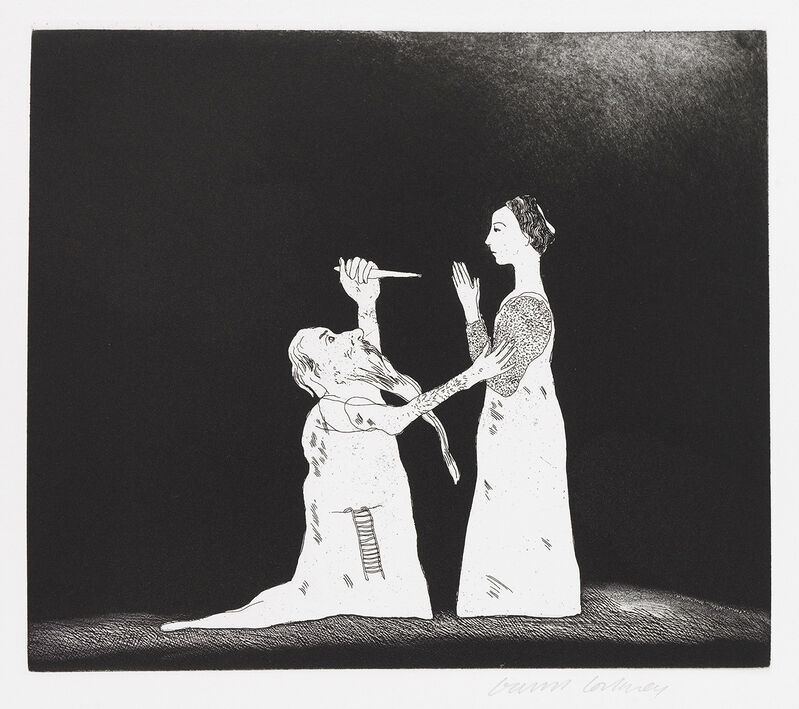 David Hockney, ‘Old Rinkrank Threatens the Princess’, 1969, Print, Etching, Gerrish Fine Art