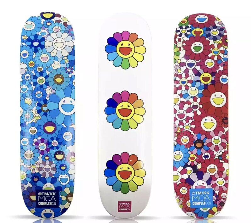 Takashi Murakami, ‘Takashi Murakami Flowers Skateboard Decks (complete set of 3) ’, 2017, Design/Decorative Art, Silkscreen on maple wood skate deck, Lot 180 Gallery