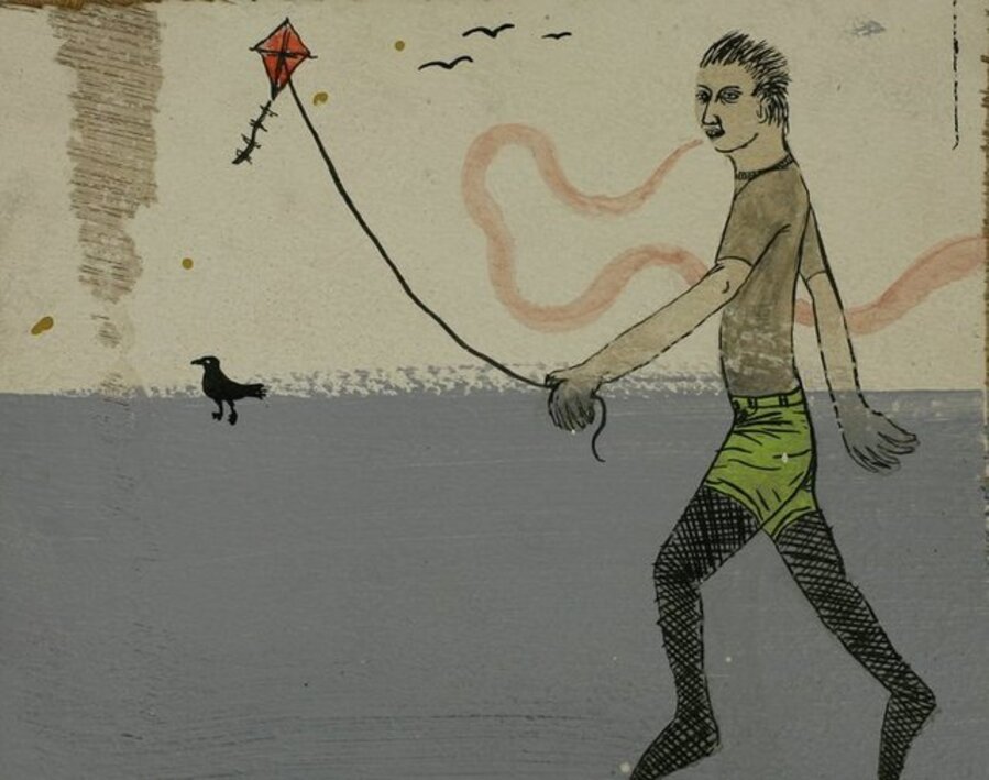 Man Flying Kite ,Bird,Fishnets