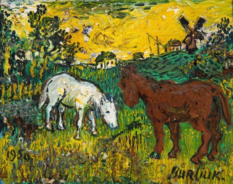 Untitled (Red and White Horses in Landscape)