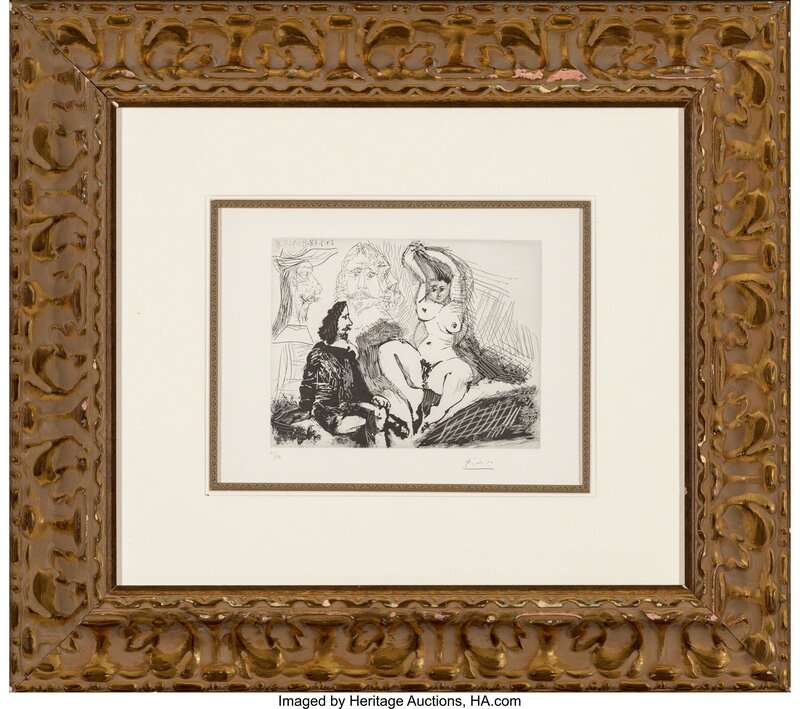Pablo Picasso, ‘Homme assis auprès d'une femme se coiffant, avec, derriàre, deux peintres, from La série 347’, 1968, Print, Aquatint and drypoint on Rives BFK paper, Heritage Auctions