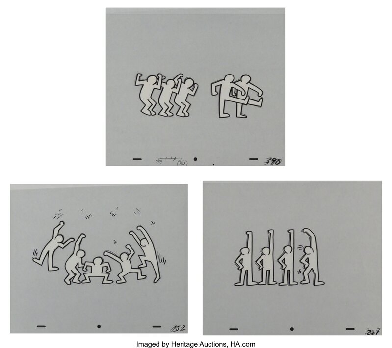 Keith Haring, ‘Sesame Street Breakdancers (White)’, 1987, Other, Ink in black on overhead sheets, Heritage Auctions