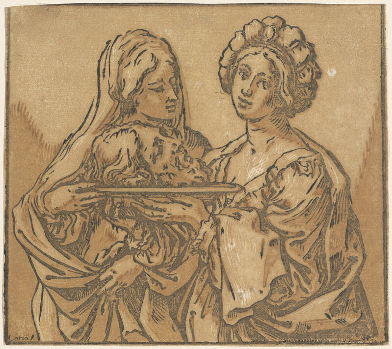 Bartolomeo Coriolano after Guido Reni, ‘Herodias and Salome’, 1631, Print, Chiaroscuro woodcut printed in ochre, brown, and black on laid paper, National Gallery of Art, Washington, D.C.