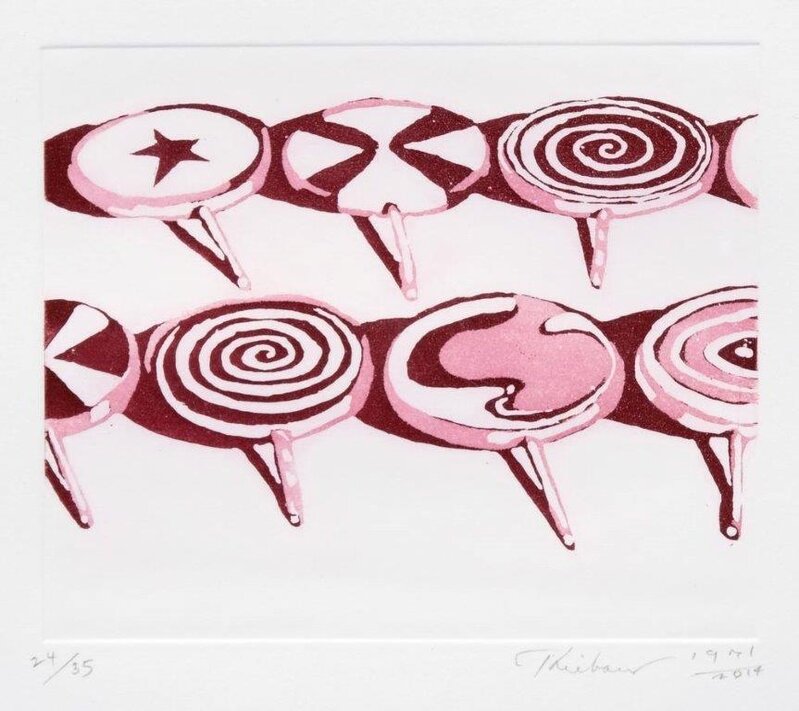 Wayne Thiebaud, ‘Little Red Suckers’, 1971/2014, Drawing, Collage or other Work on Paper, Aquatint etching printed in red, Addison Rowe Gallery