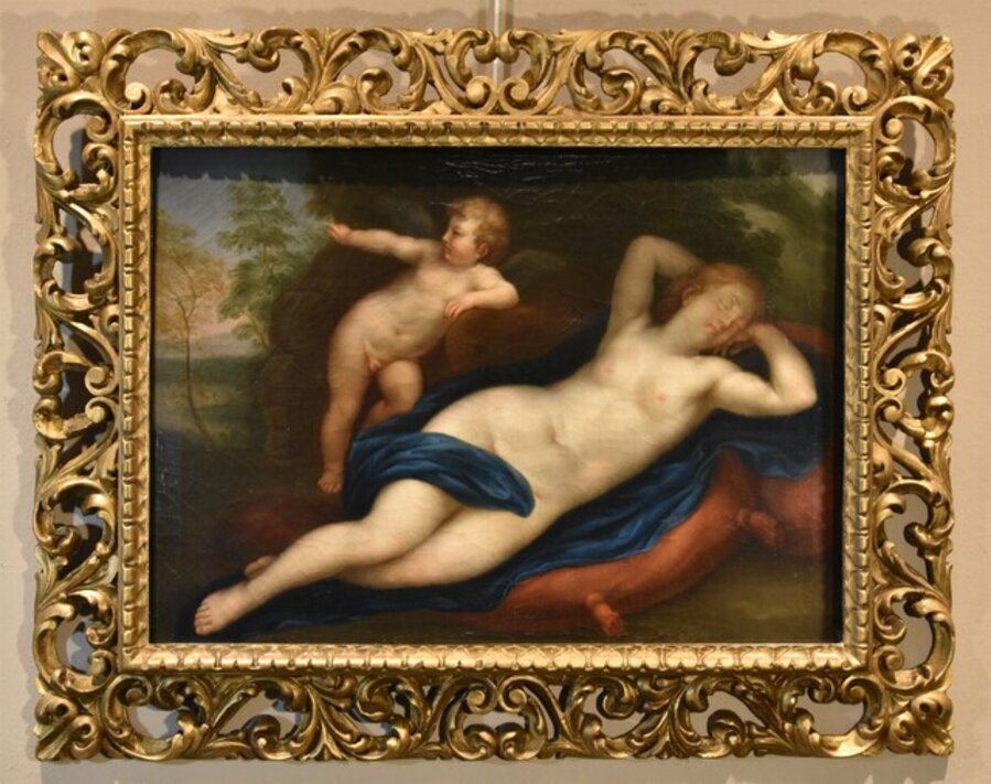 Venus Cupid Franceschini Paint 17/18th Century Oil on canvas Old master Emilian school Mythological