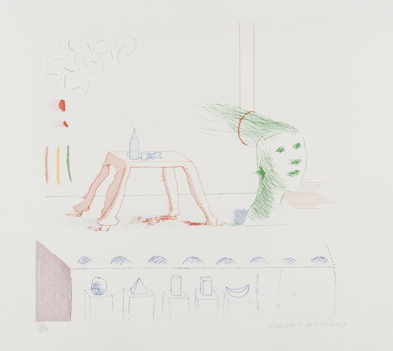 David Hockney, ‘A Moving Still Life (from The Blue Guitar) (M.C.A. Tokyo 195)’, 1976-77, Print, Etching with aquatint printed in colours, Forum Auctions
