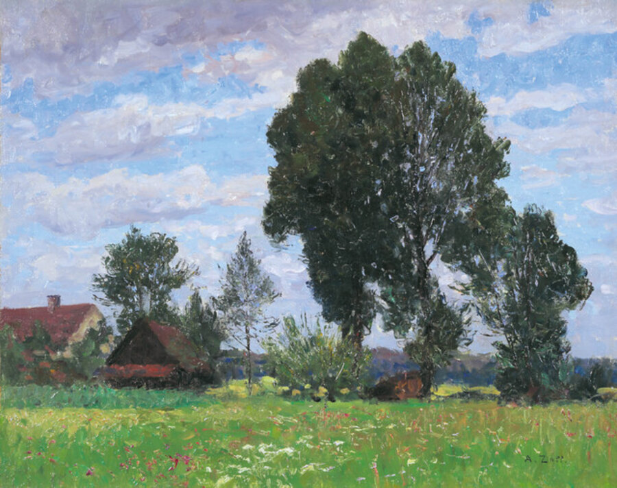 Farmhouse with flower meadow