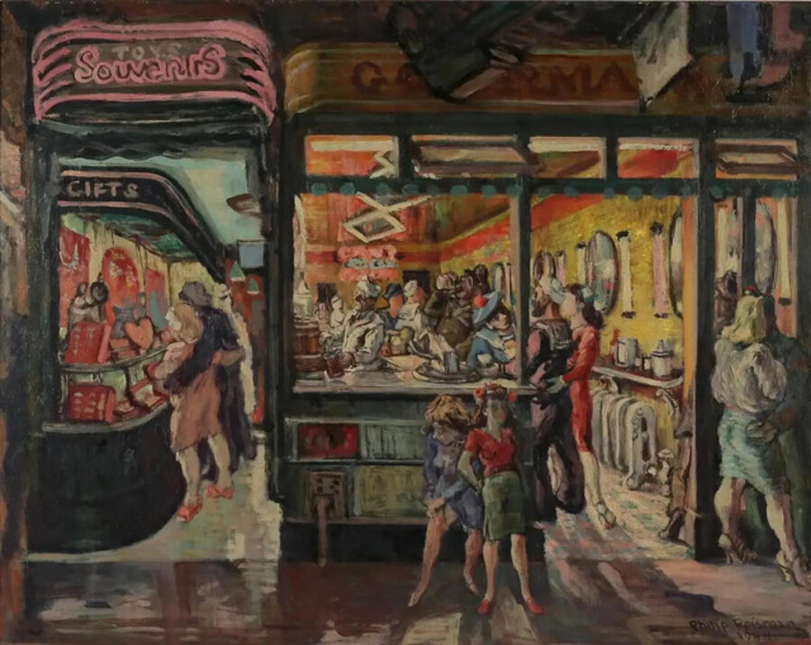 New York Street Scene Mid 20th Century Modern WPA American Scene Social Realism 1944