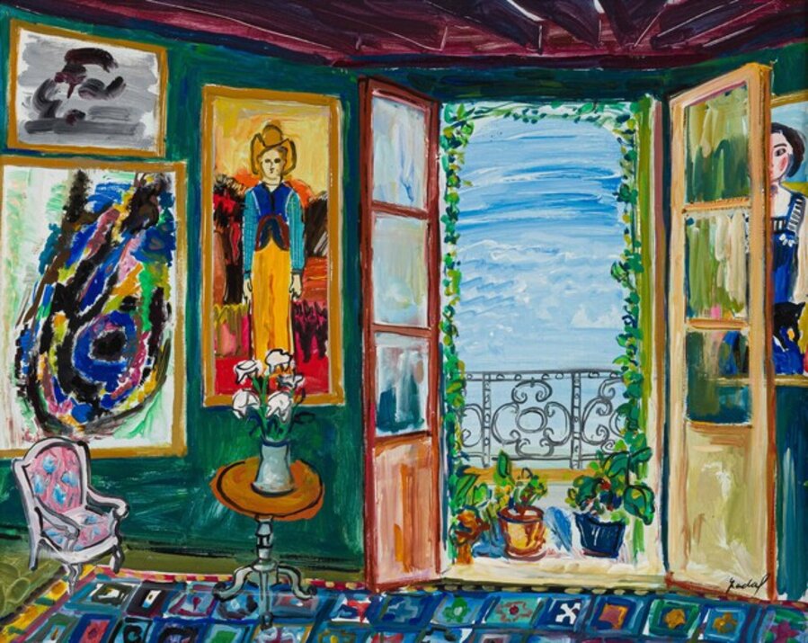 Intérieur à la fenêtre ouvrant sur la mer Méditerannée