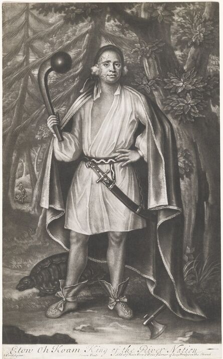 John Simon after John Verelst, ‘Etow Oh Koam, King of the River Nation’, after 1710