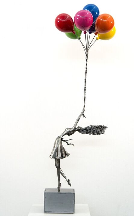 Derya Ozparlak, ‘Blowing In The Wind - woman, figure, steel, colorful, balloons, sculpture’, 2021