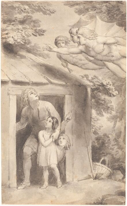 Thomas Stothard, ‘Peter and His Children Visited by Three Flying Figures’, ca. 1783