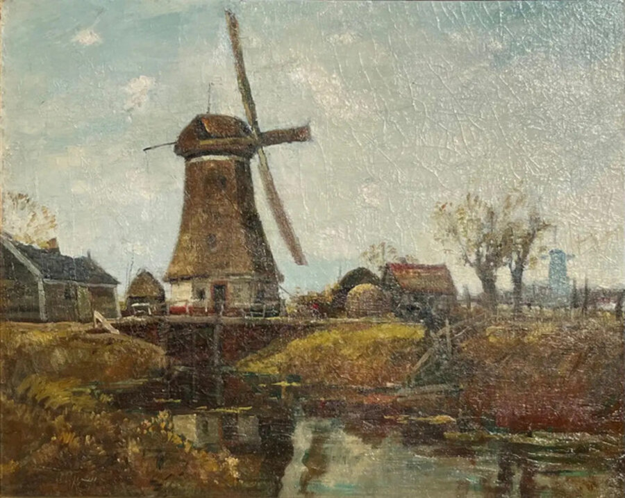 Anthony Thieme Windmill Landscape Oil Painting