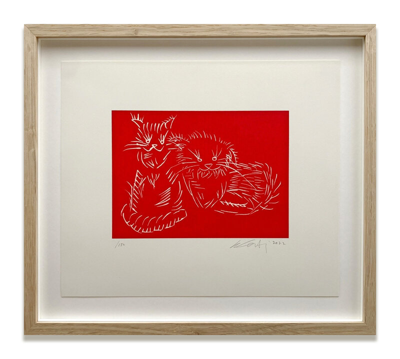 Ai Weiwei, ‘Cats (Red)’, 2022, Print, Screen print on Saunders Waterford paper, hot pressed, natural, 300gsm, Oliver Clatworthy