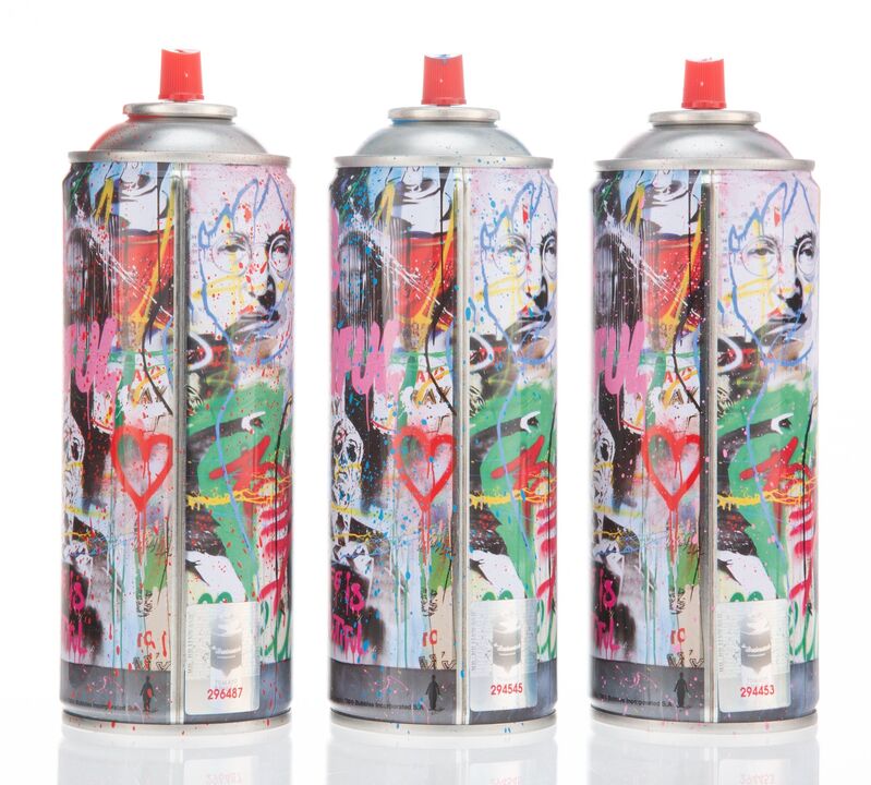 Mr. Brainwash, ‘Just Kidding (set of 3)’, 2020, Mixed Media, Screenprints with handcoloring on aluminum spray cans, Heritage Auctions