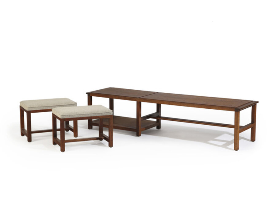 An Edward Wormley for Dunbar cocktail table and nesting stool set