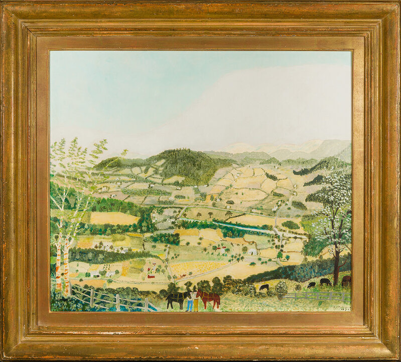 Grandma Moses, ‘Lower Cambridge Valley’, 1942, Painting, Oil on panel, Hirschl & Adler