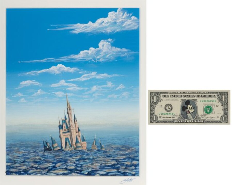 Disney Castle Landfill with Mickey Dollar (two works)