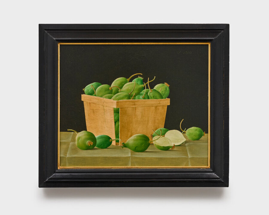 Still Life of Green Fruit in a Carton