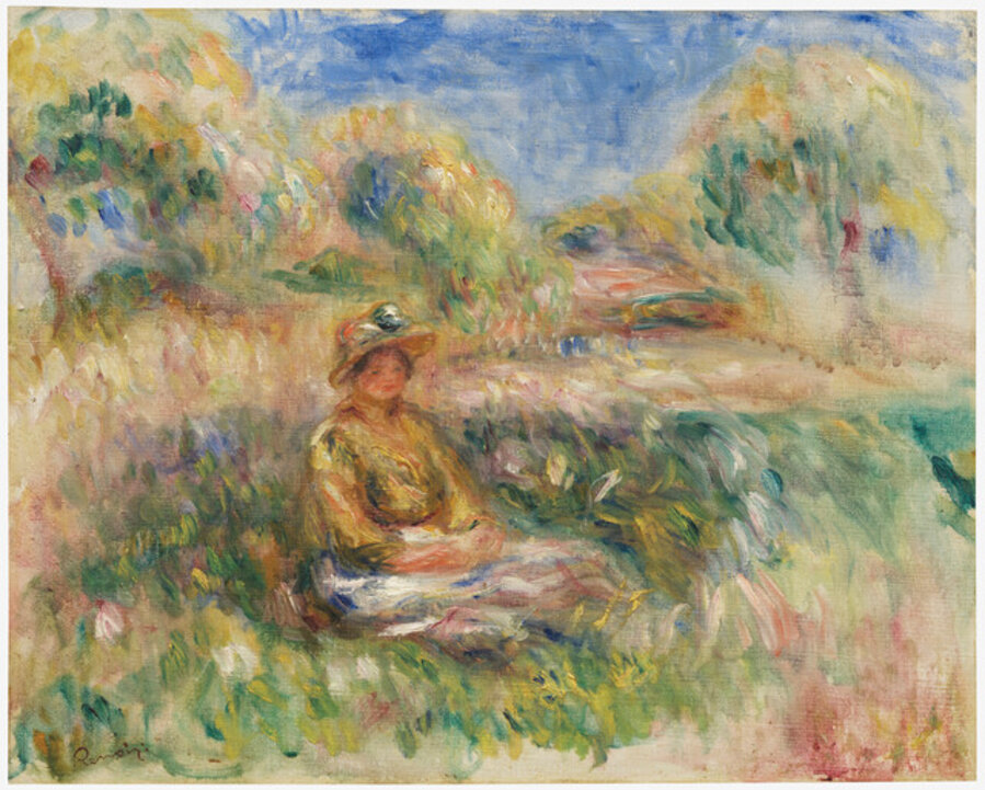 Femme assise dans un paysage