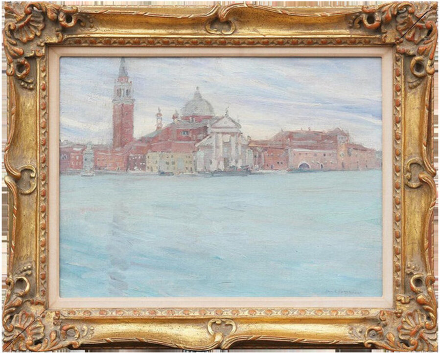 Pastel-Toned Abstract Impressionist Venice Grand Canal Landscape