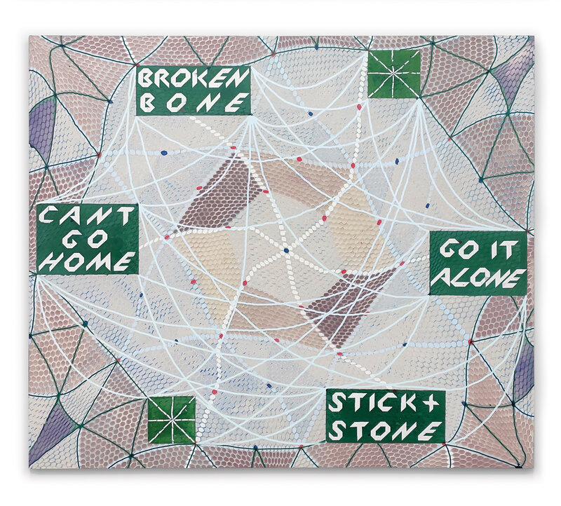 E. E. Ikeler, ‘BROKEN BONE / GO IT ALONE / STICK + STONE / CANT GO HOME’, 2019, Painting, Pigmented resin, net, and latex enamel on ACM panel, Washington Project for the Arts Benefit Auction