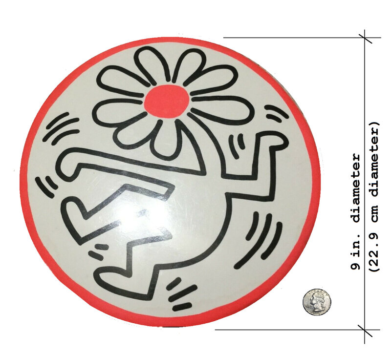 Keith Haring, ‘"Dancing Flower", POP Shop LARGE Store Display Pin, 9" Diameter, Ex. POP Shop Managers Estate, "Copyright- K.HARING 1989", Unique’, 1989, Ephemera or Merchandise, Plastic, Cardboard, Metal, VINCE fine arts/ephemera