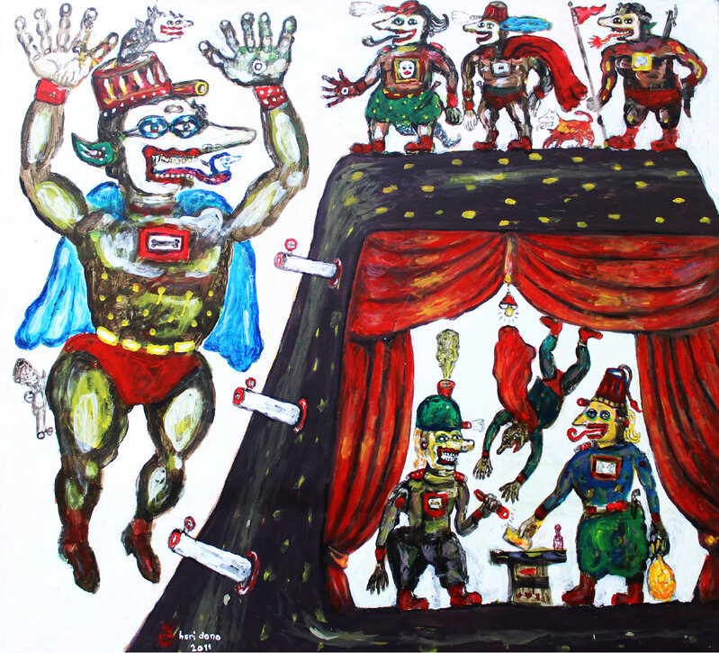 Heri Dono, ‘The Negotiating Guards’, 2011, Painting, Acrylic on canvas, The Columns Gallery