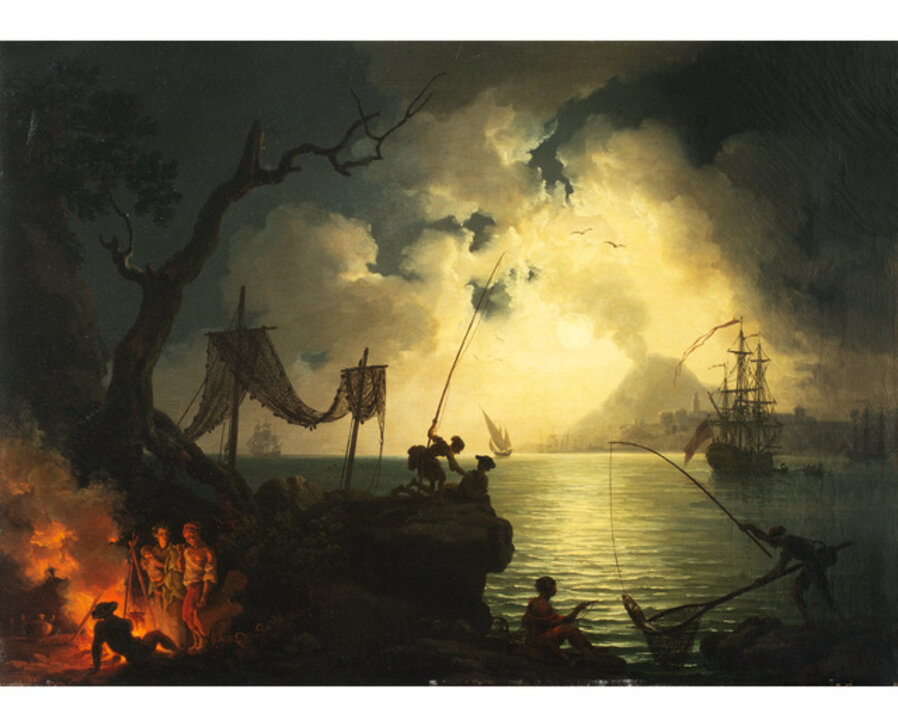 A Nocturnal Mediterranean Coastal Scene, with Vesuvius in the Background