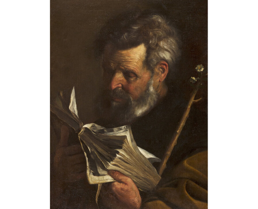Saint Jospeh Reading a Book and Holding a Flowering Staff